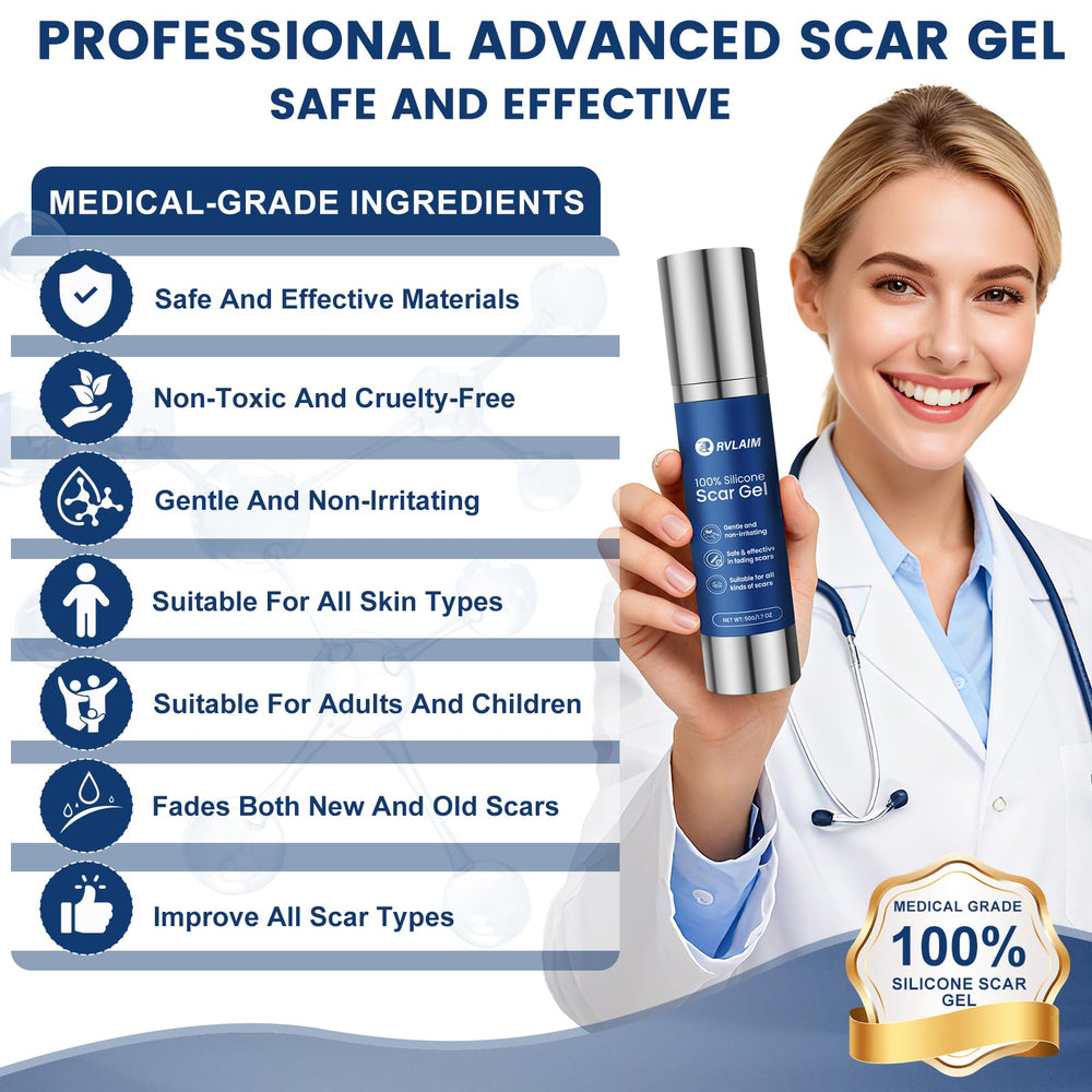 Rvlaim Scar Gel packaging front features compact 50 ml bottle.