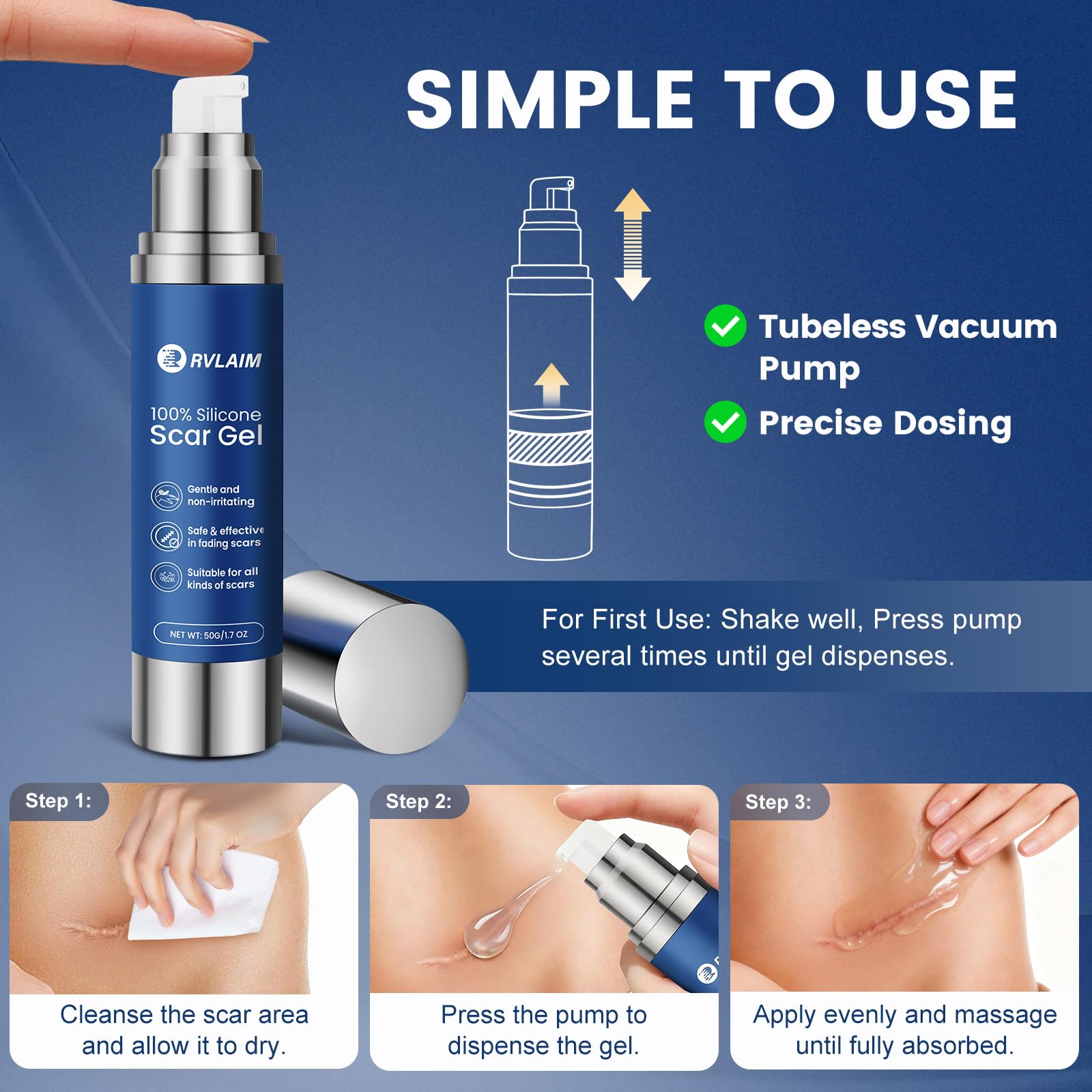 Rvlaim Scar Gel post-use skin appears smoother near scar lines.