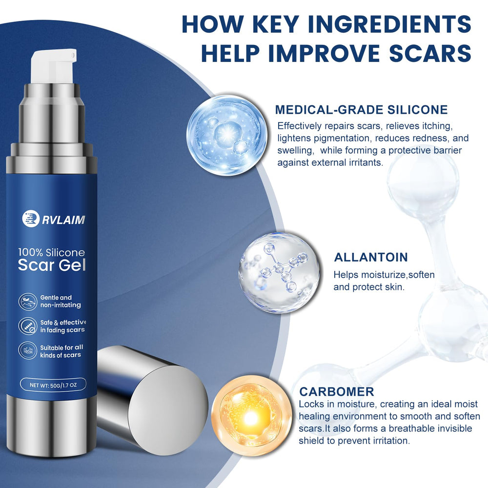 Rvlaim Scar Gel texture close-up demonstrates fast-absorbing finish.