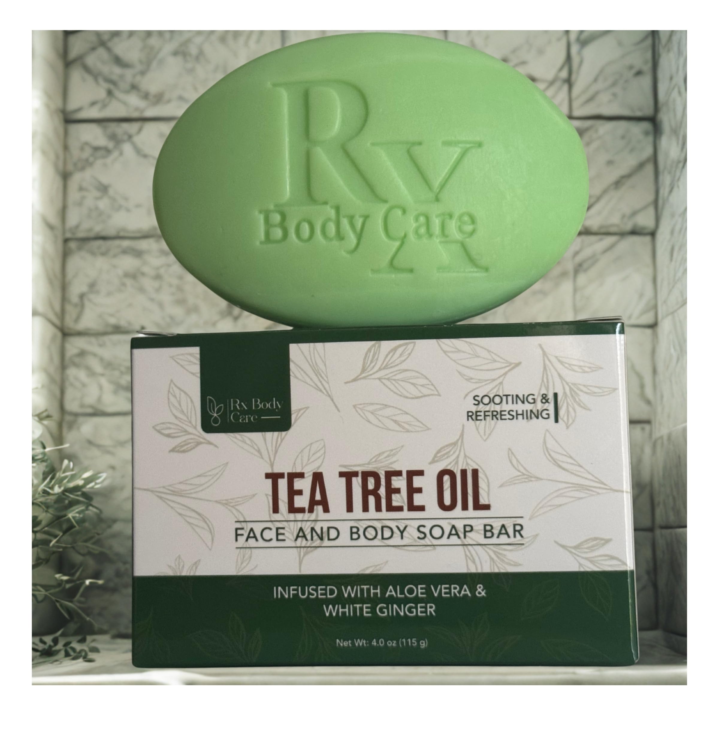 RX Body Care Tea Tree Oil Bar highlights essential oils for natural cleansing