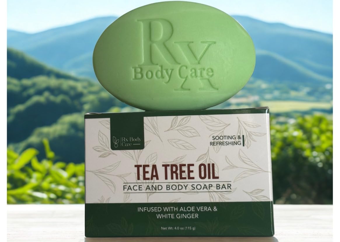 RX Body Care Tea Tree Oil Bar fresh scent evokes invigoration