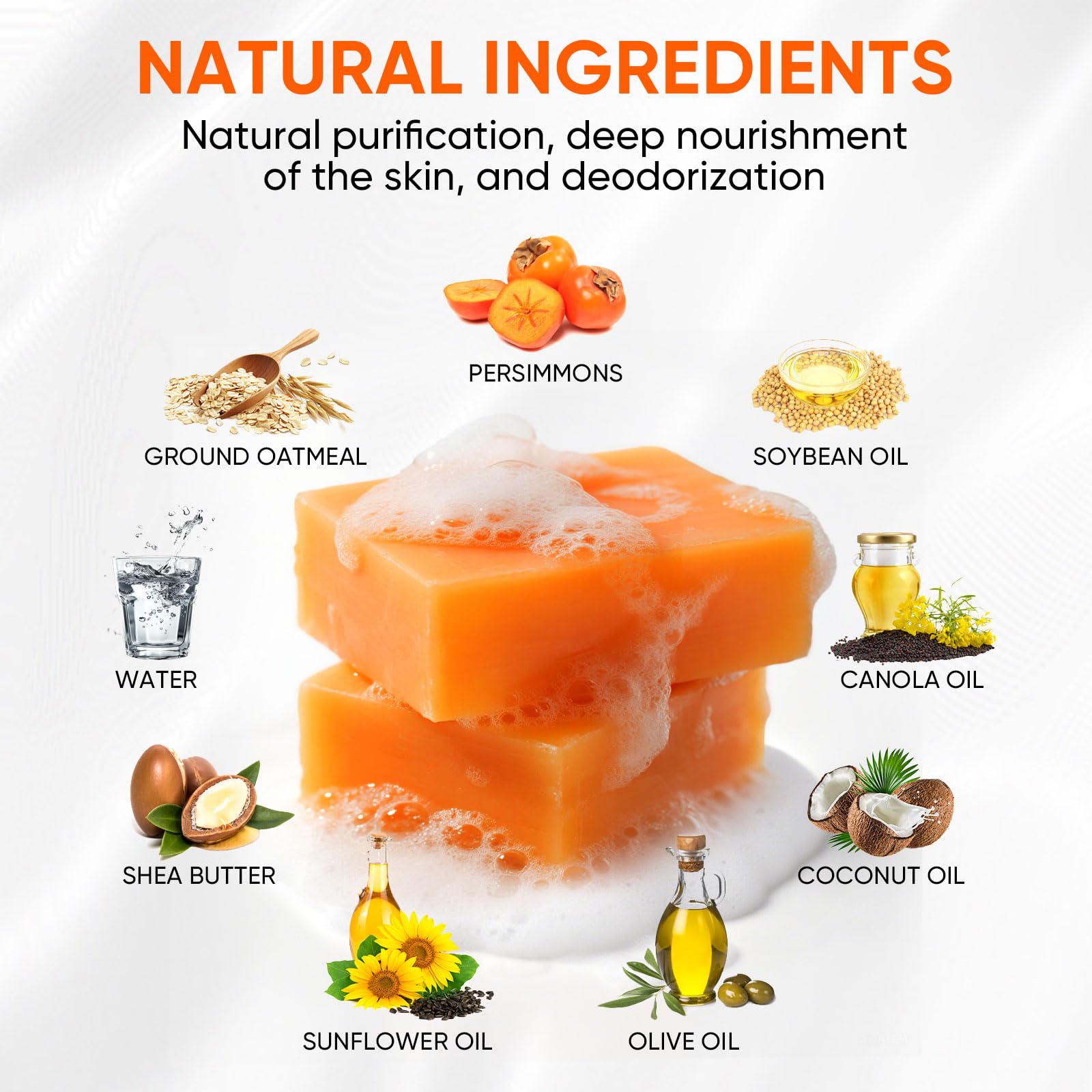 RYH persimmon soap bar close-up showing rich lather for sensitive skin