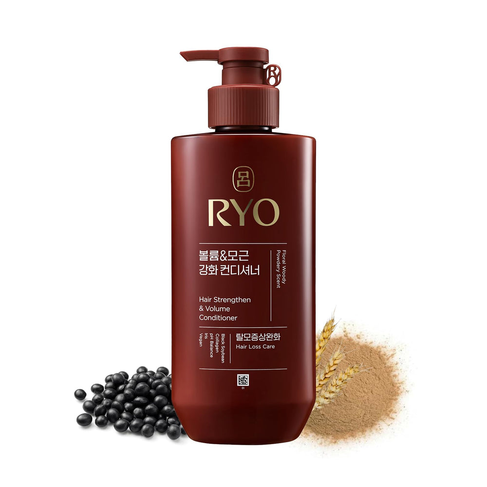Acondicionador Ryo fortalece el cabello con ginseng coreano para más espesor.