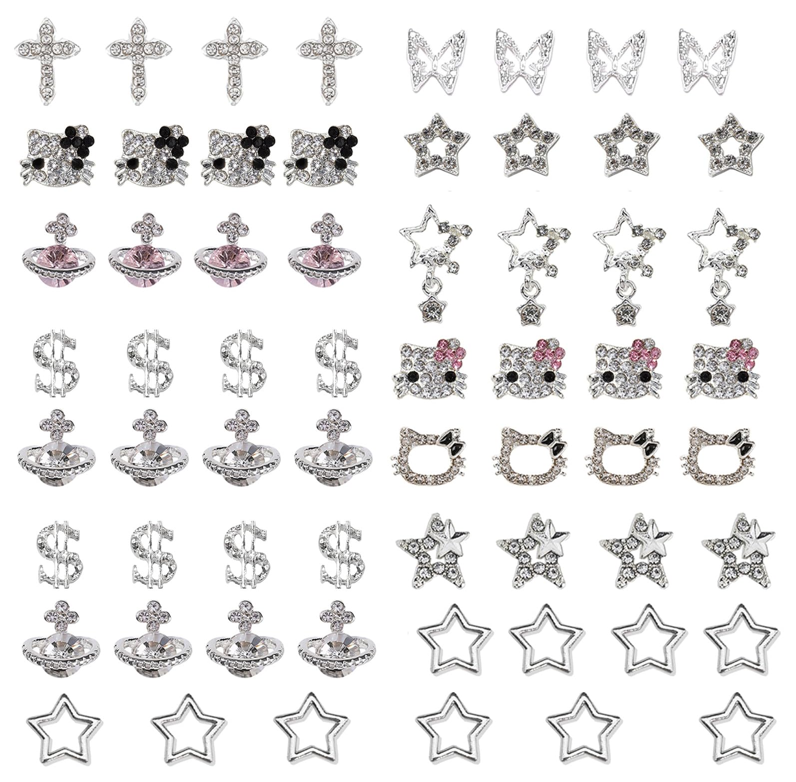 Rythsans Y2K nail charms silver cross for glamorous acrylic nail accents