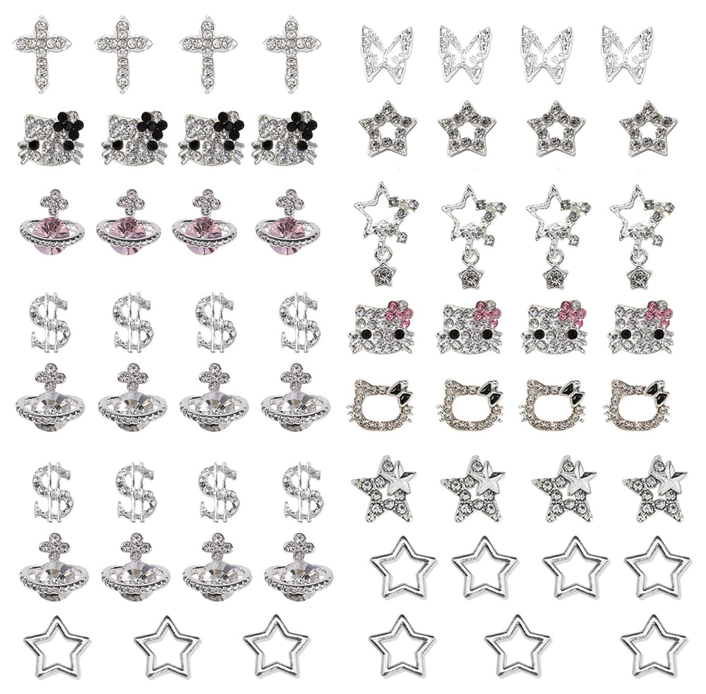 Rythsans Y2K nail charms silver cross for glamorous acrylic nail accents