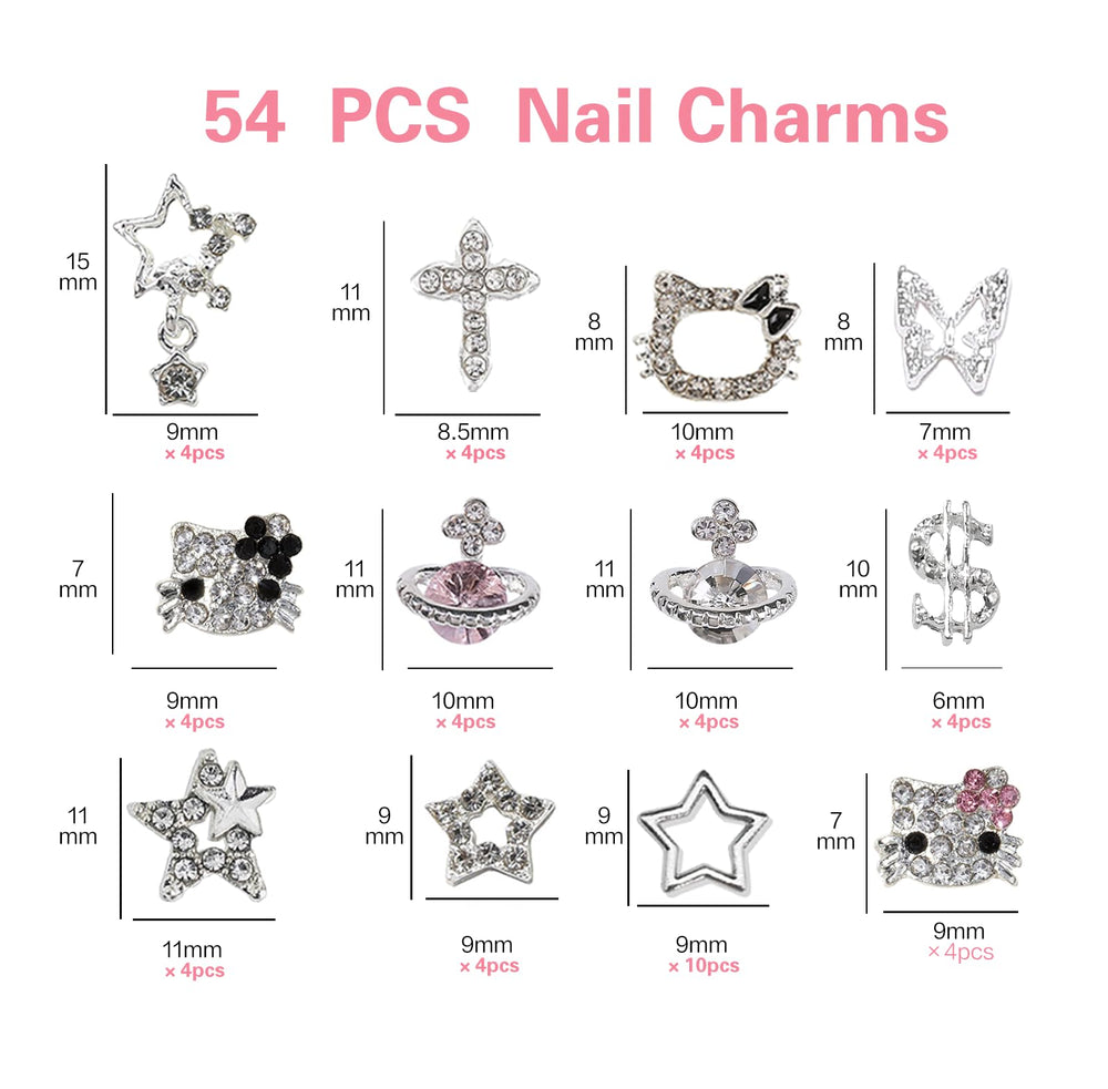 Rythsans Y2K nail charms silver star for playful shimmer on manicures