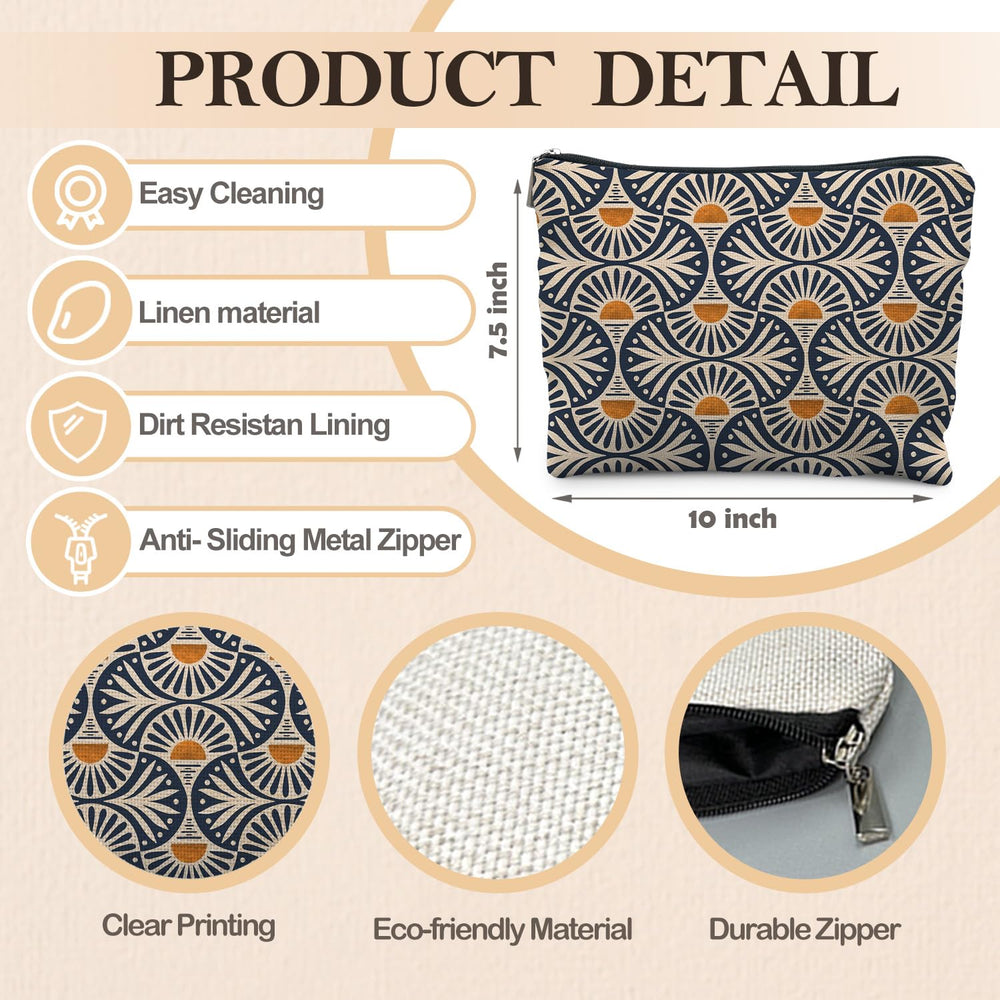 RYYCDOI boho makeup bag Sunset Leaf angled view showing durable linen material