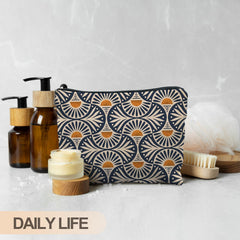 RYYCDOI boho makeup bag Sunset Leaf closeup of linen texture and pattern