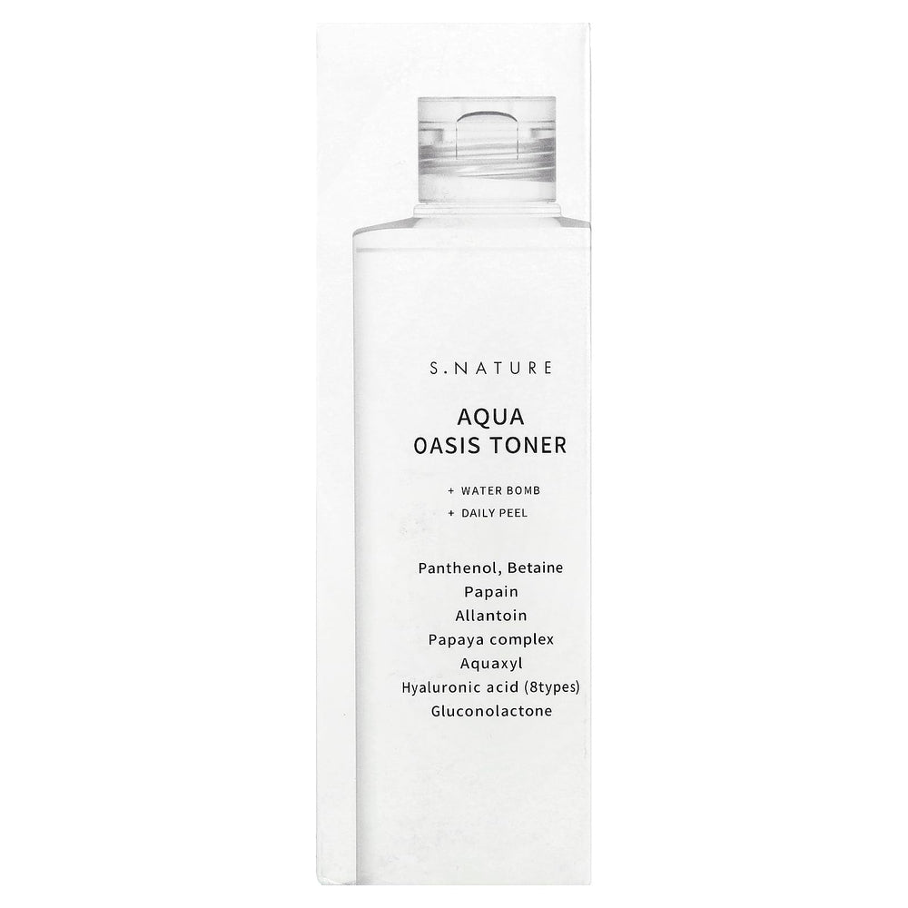 Aplicación del tónico S.NATURE Aqua Oasis Toner sobre la piel para calmar irritaciones.