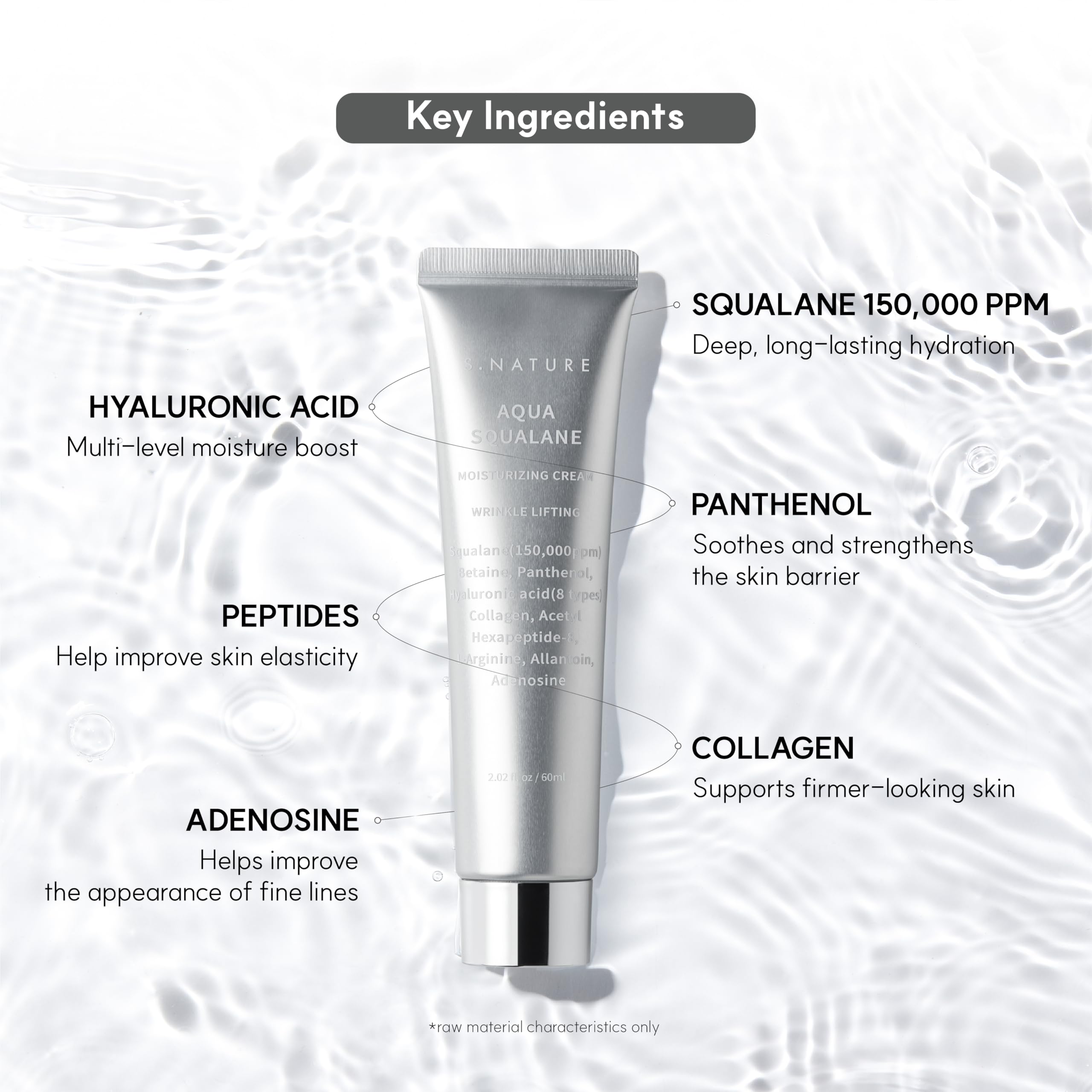 S.NATURE Aqua Squalane Moisturizing Cream provides lightweight hydration on skin.