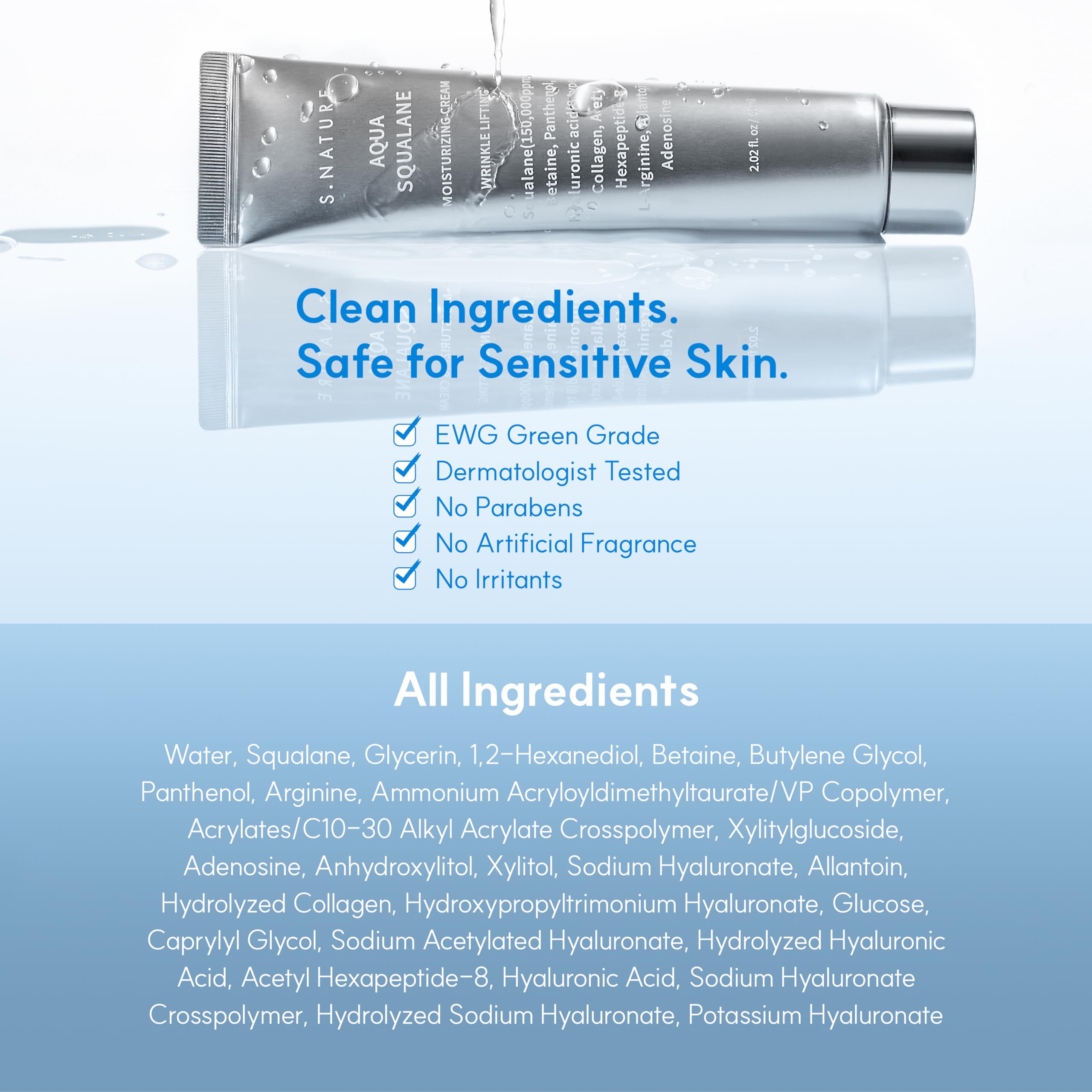 S.NATURE Aqua Squalane Moisturizing Cream displayed as premium Korean skincare.