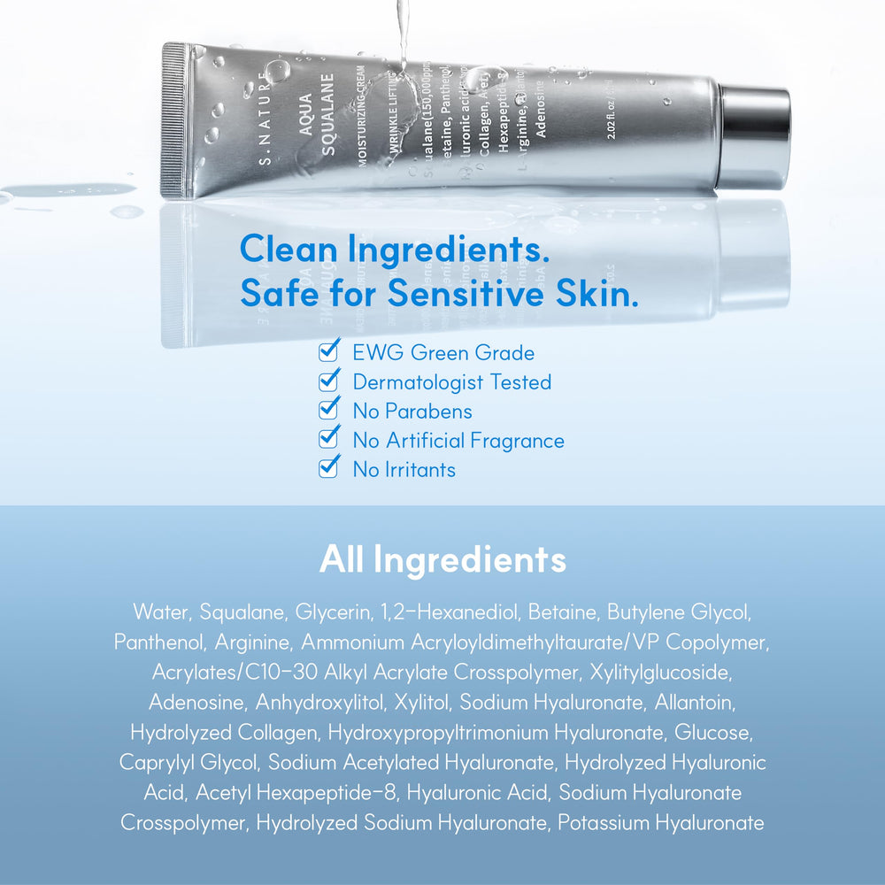 S.NATURE Aqua Squalane Moisturizing Cream displayed as premium Korean skincare.