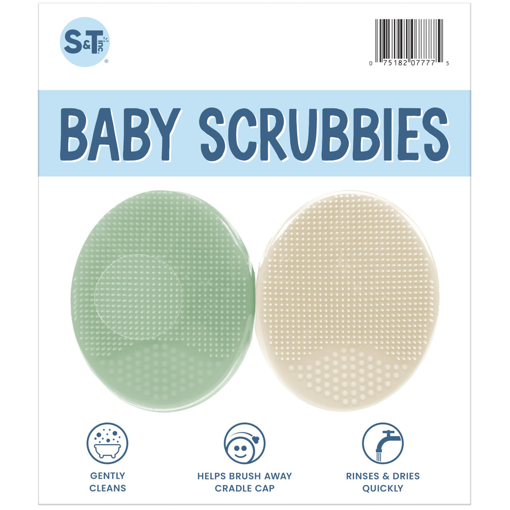 Cepillos de bebé S&T INC de silicona, dos piezas, verde salvia y crema.