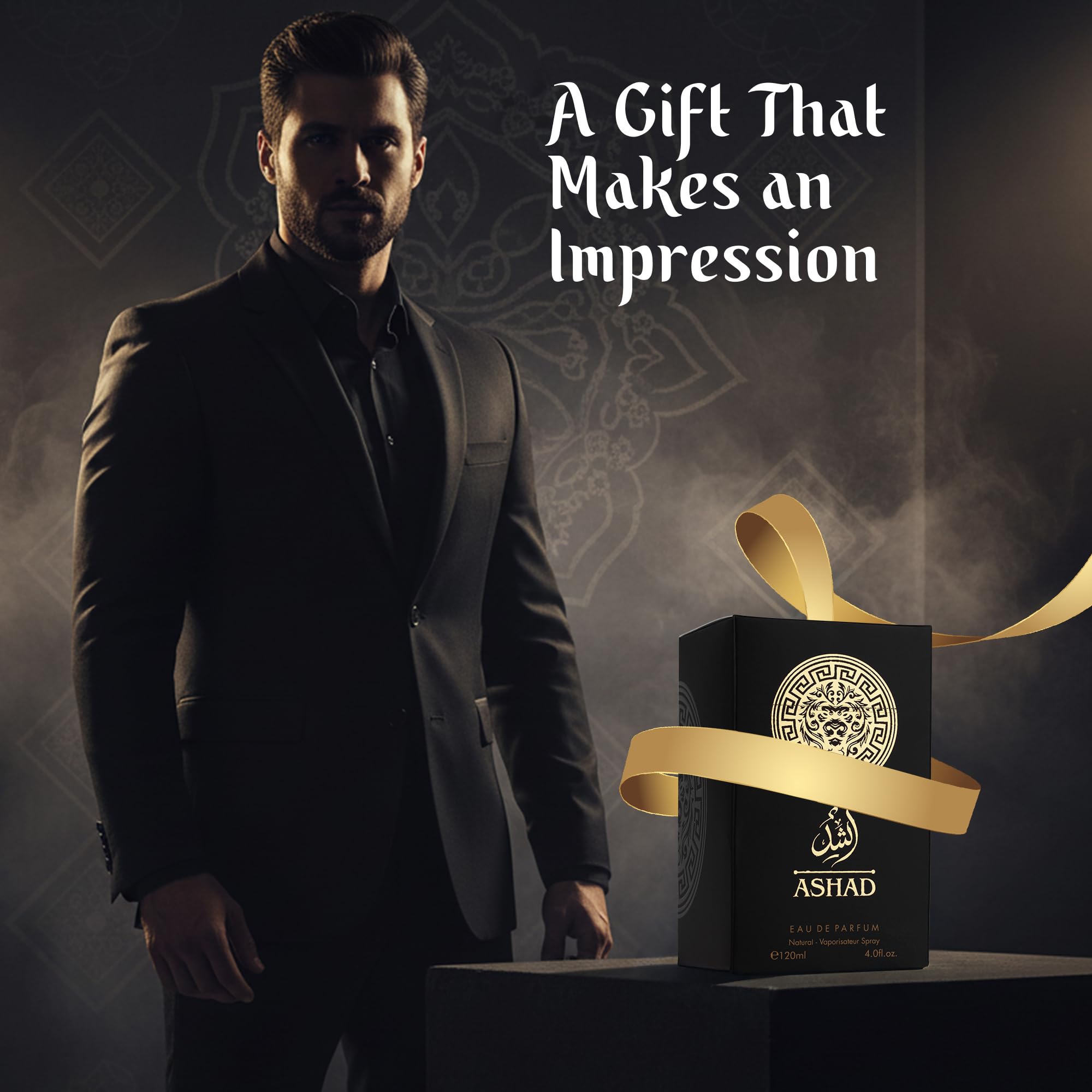 SAADAH Ashad close-up label highlights premium branding and depth of scent