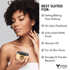 Sacha Buttercup powder being brushed for seamless skin blend