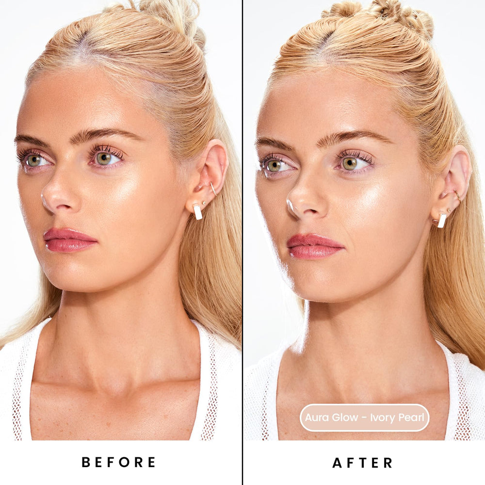 Sacheu Liquid Glow Stay-N body shimmer adds subtle radiance to shoulders and décolletage.