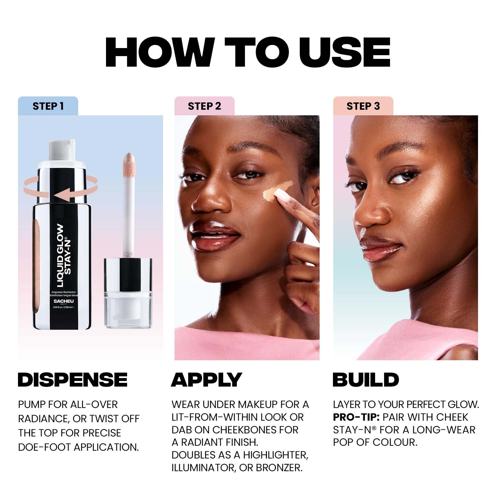Sacheu Liquid Glow Stay-N formula includes hyaluronic acid for hydration.