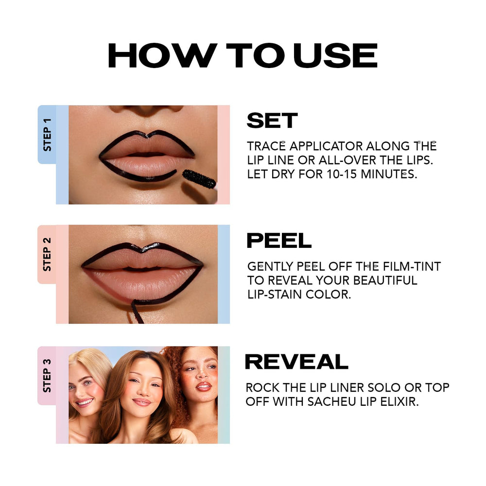Sacheu Stay-N five-shade lip liner palette display.