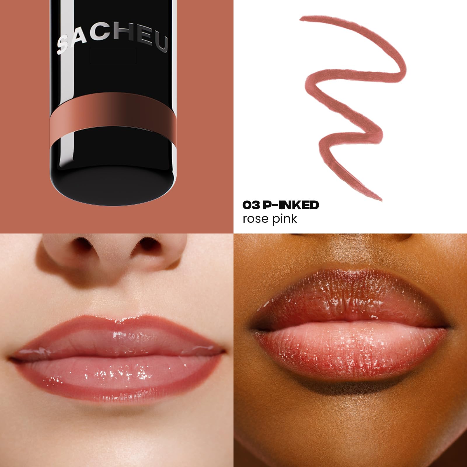 Sacheu Stay-N Peel-Off Lip Stain application step visual demonstrates easy use.
