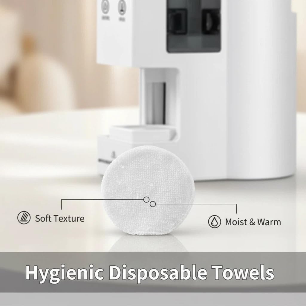 Sachie hot face towel heater steam system demonstrating moistened towels.