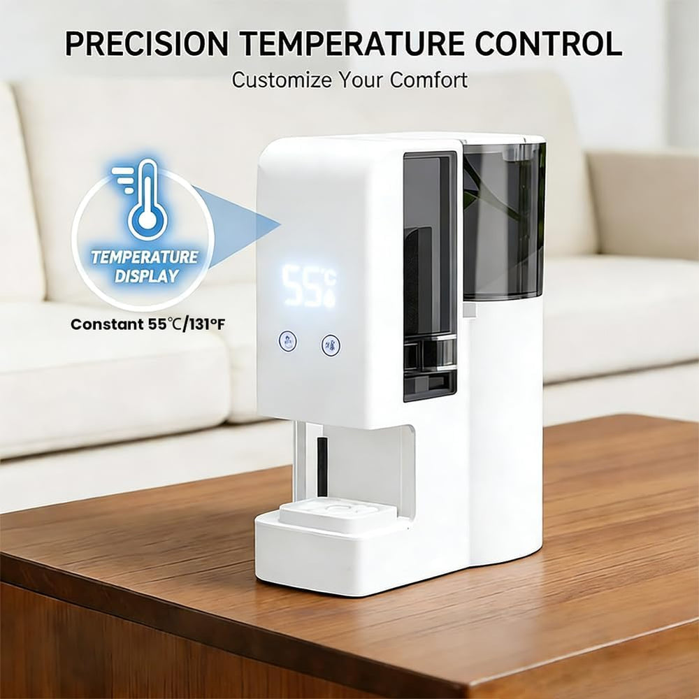 Sachie hot face towel heater top view with lid open for easy towel access.