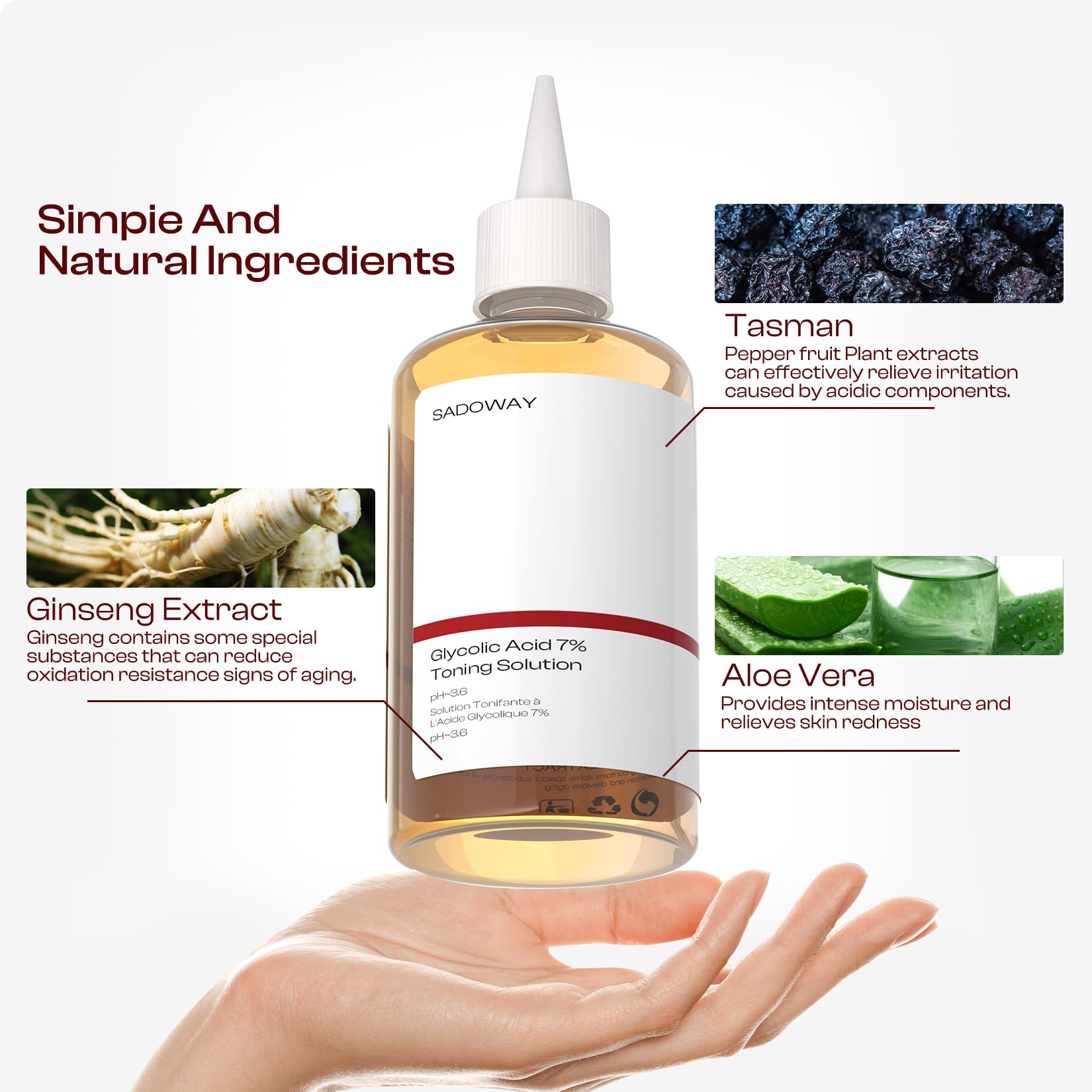 SADOWAY tónico con aloe vera y ginseng para hidratación suave
