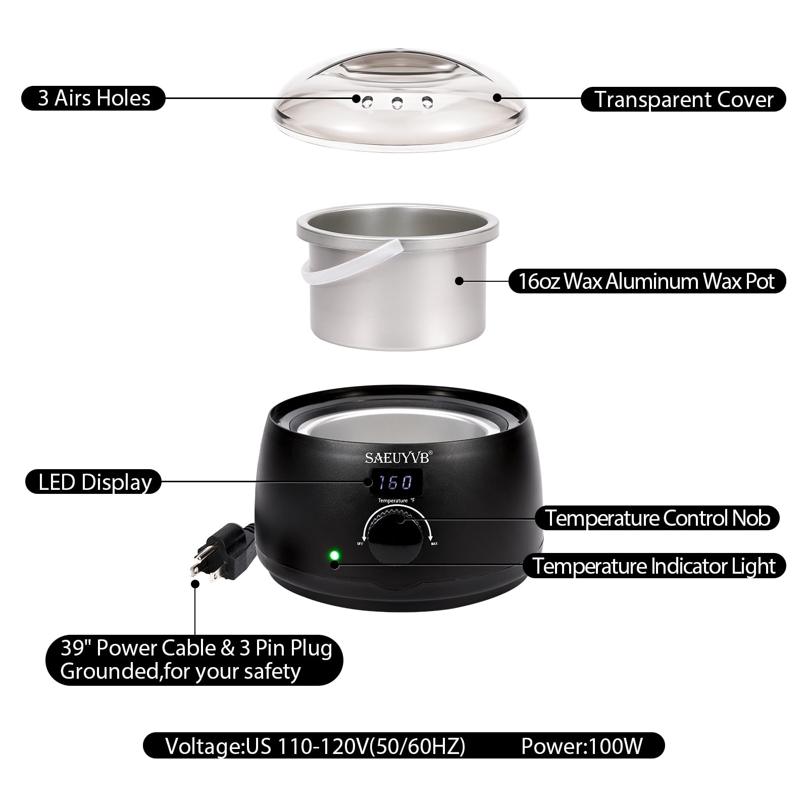 SAEUYVB 16oz wax pot with metal liner for easy pouring and cleaning.