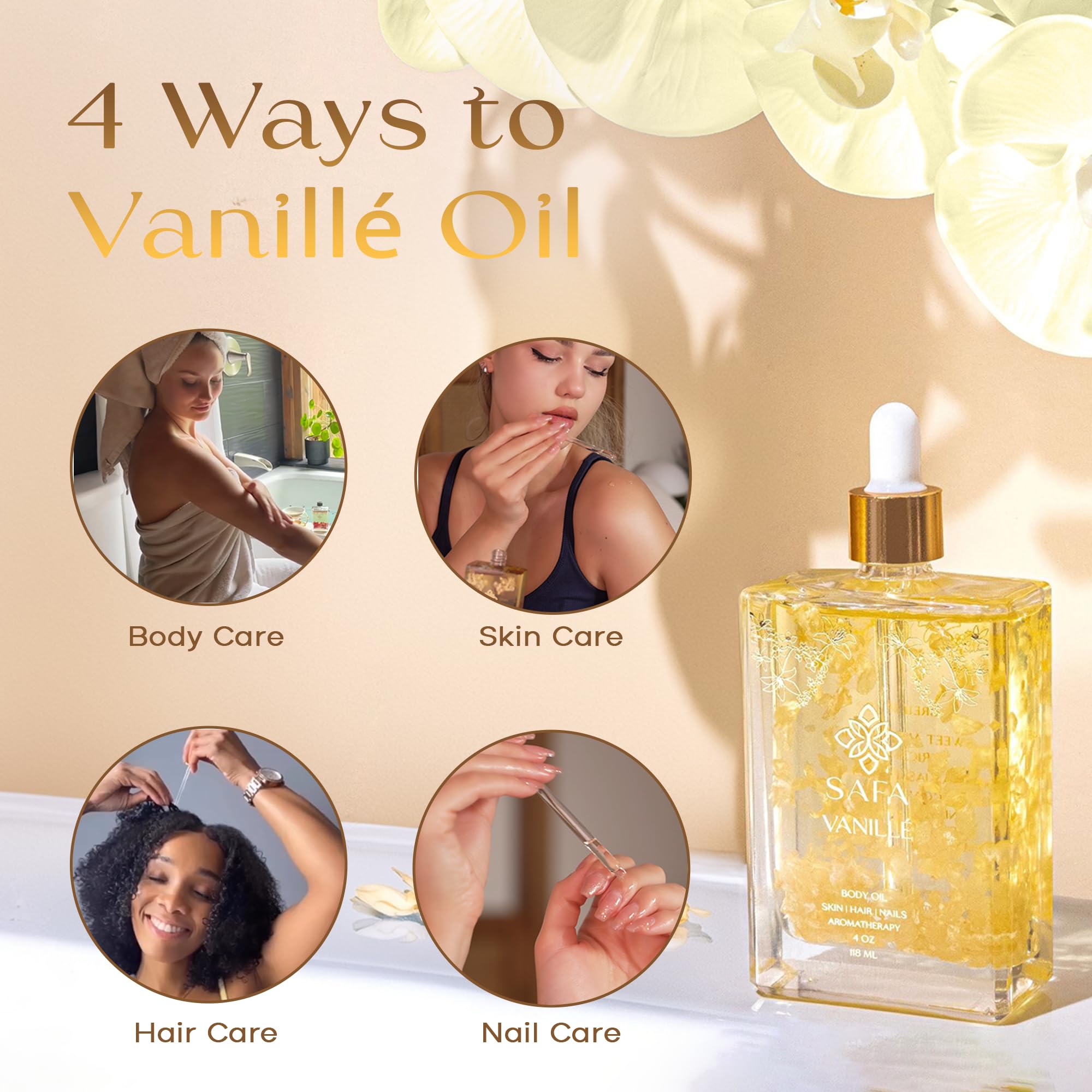 SAFA Vanillé Oil hair-nourishment scene hints strengthened hair and healthier ends