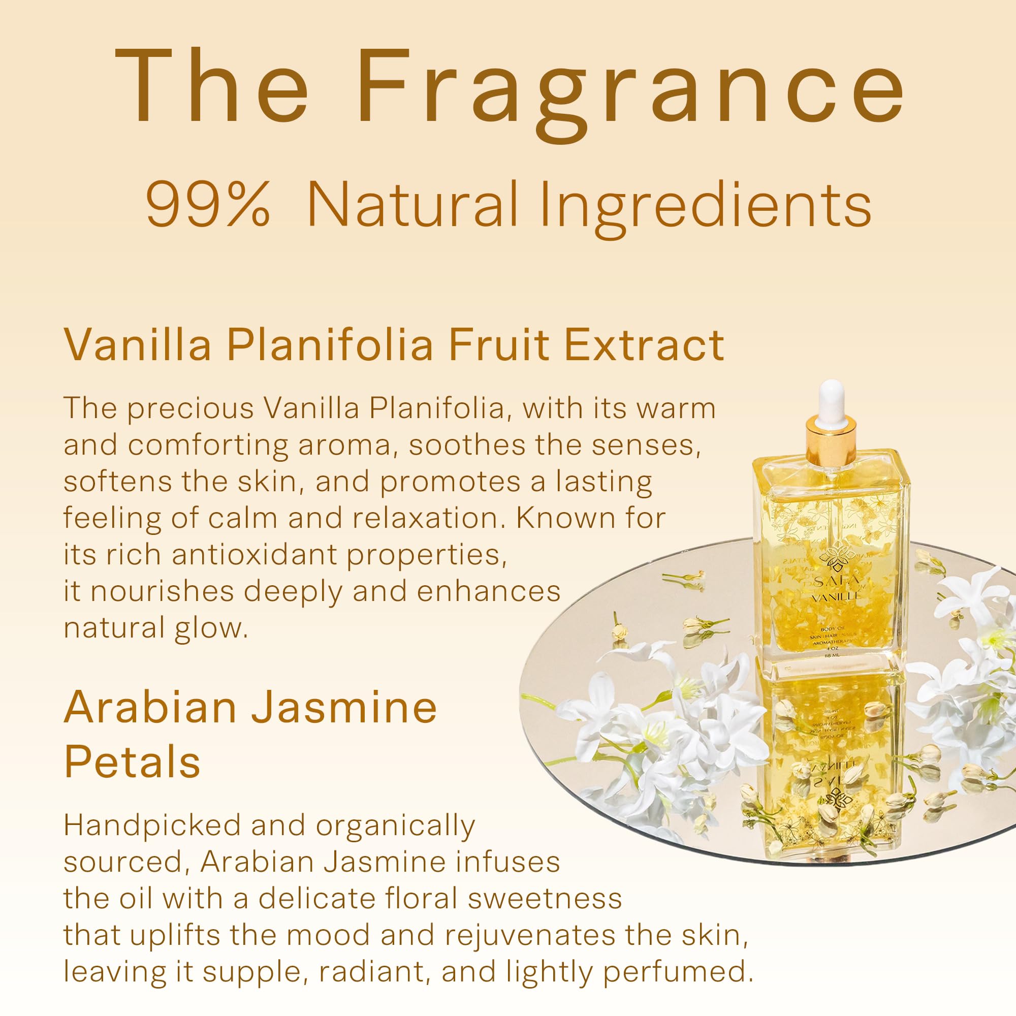 SAFA Vanillé Oil ingredients oil pool highlights nourishing plant oils for skin and hair