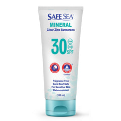Safe Sea Óxido de Zinc frente de botella con acabado claro.