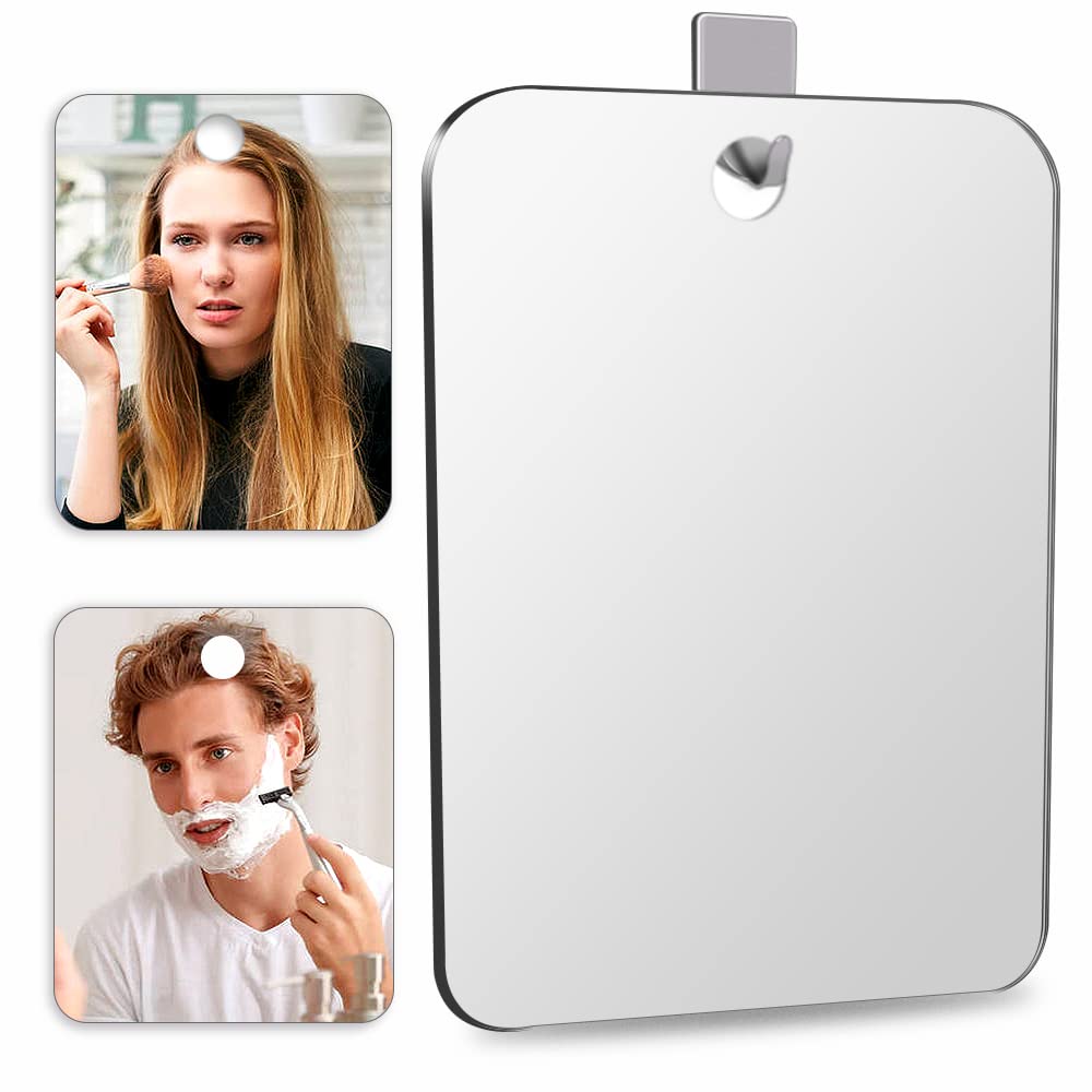SAFEE MRROR shatterproof shower mirror in a two-pack provides fogless shaving space