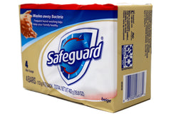 Safeguard hand bar soap packaging with four 8-bar packs highlighted for households
