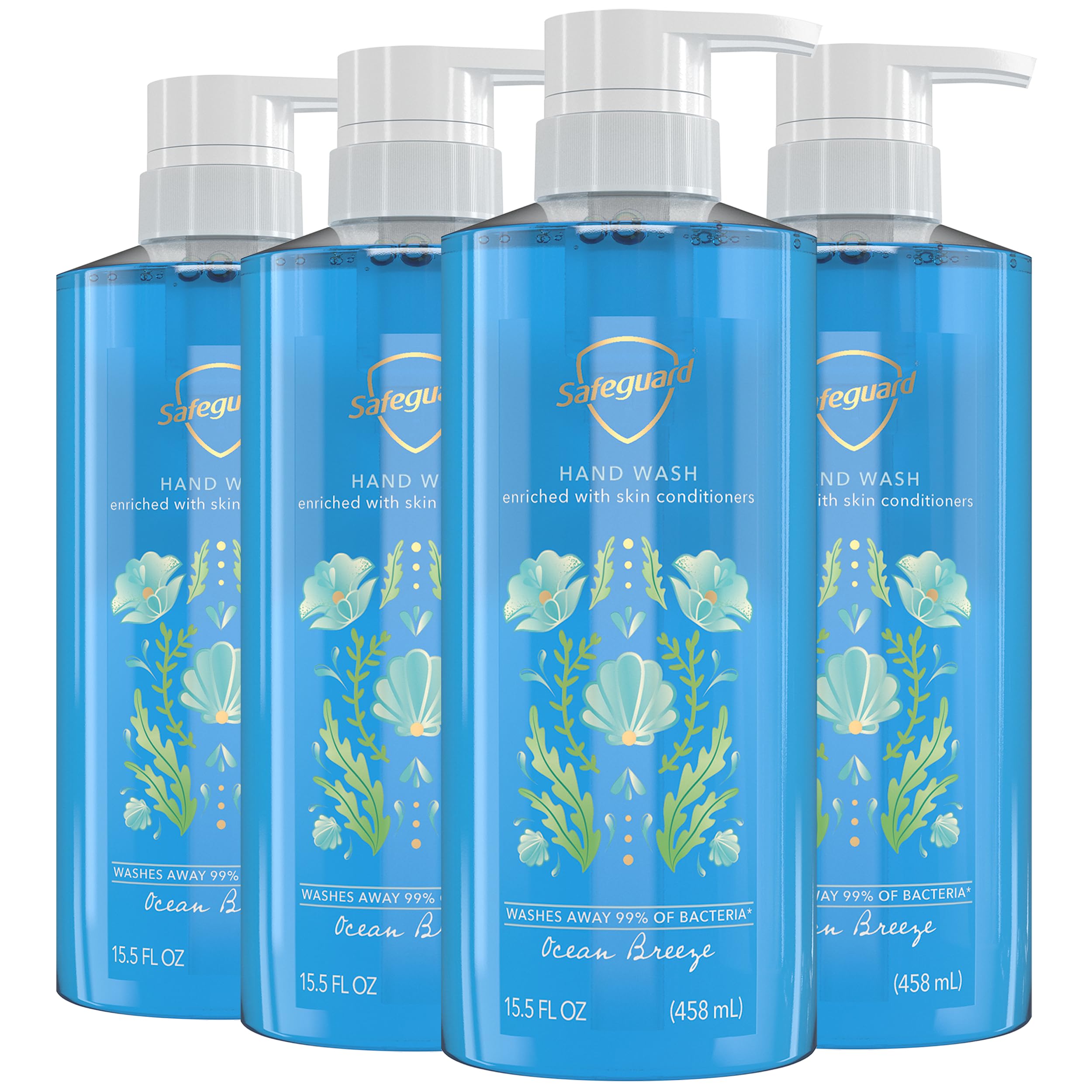 Safeguard Ocean Breeze liquid hand soap pump—refreshing scent and gentle cleansing for daily use.