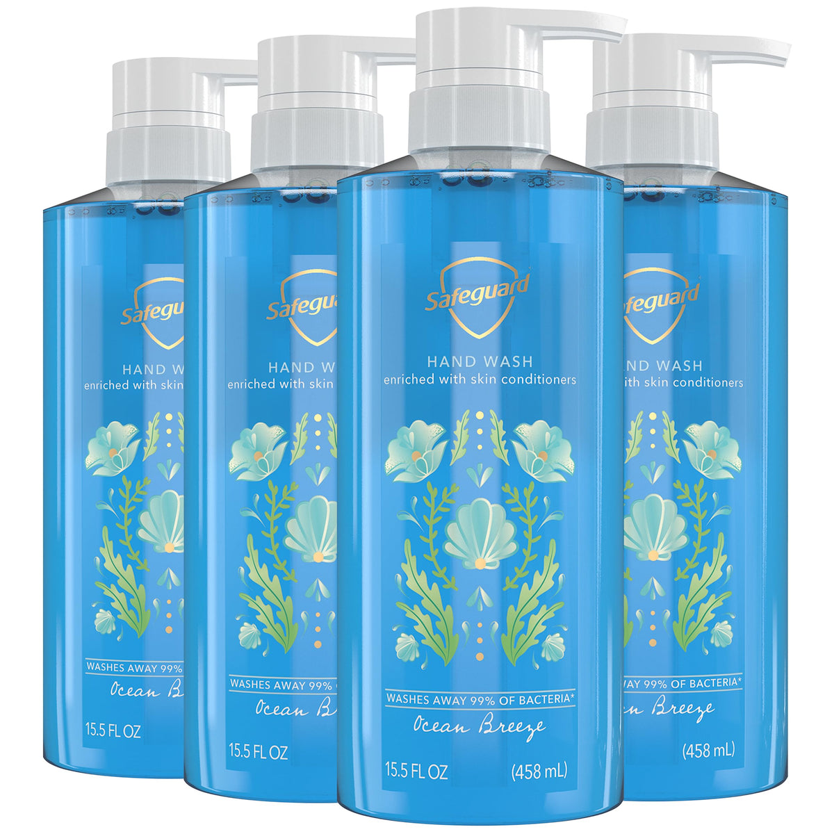 Safeguard Ocean Breeze liquid hand soap pump—refreshing scent and gentle cleansing for daily use.