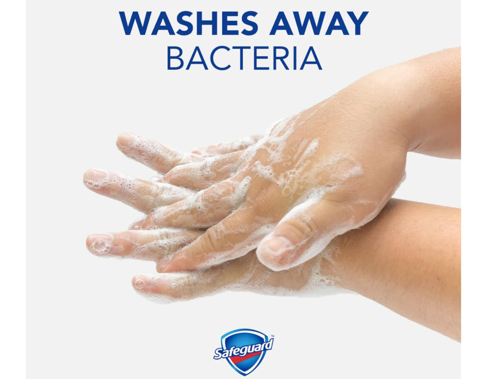 Safeguard front view of four-bar pack highlighting germ protection and value