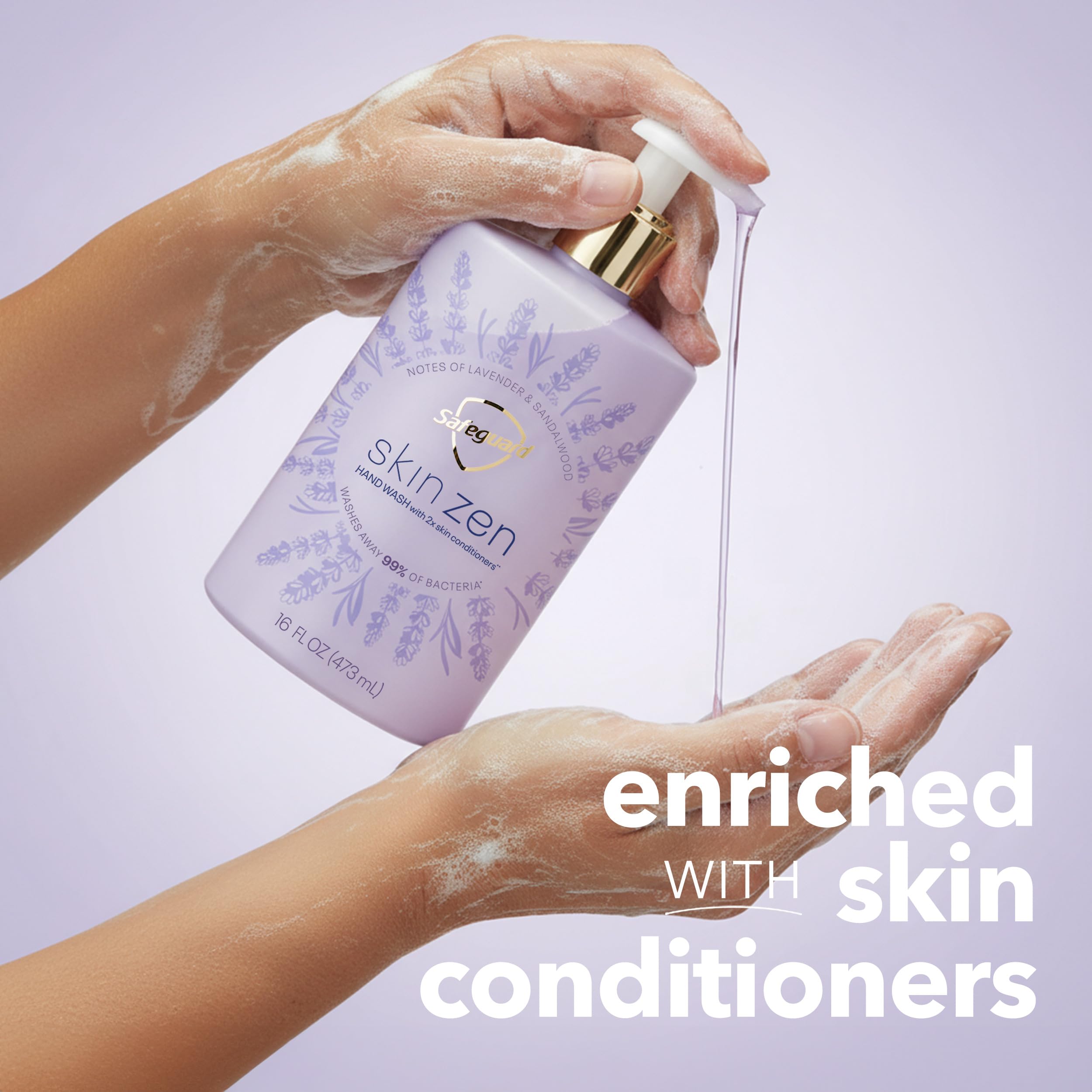 Close-up of Skin Zen label highlights lavender and sandalwood notes
