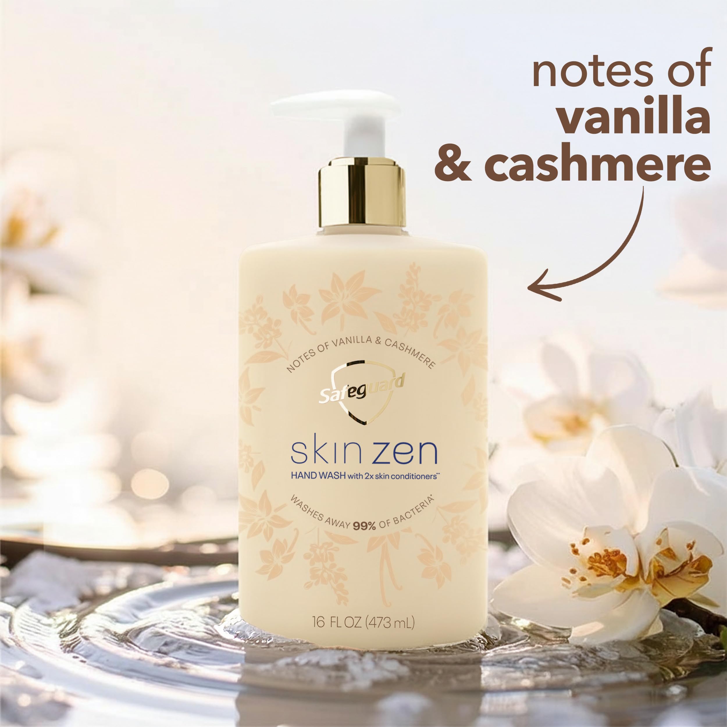 Label detail highlights pH-balanced formula and 2x skin conditioners.