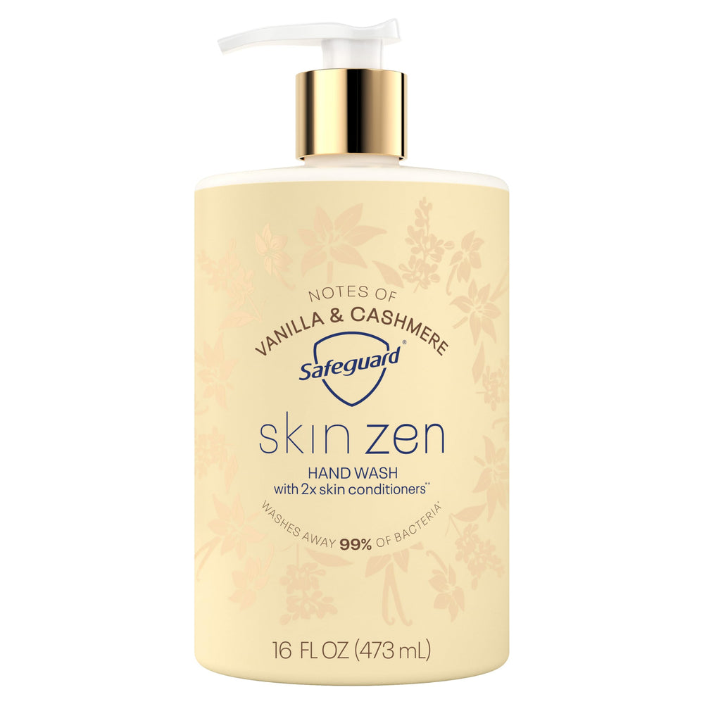 Safeguard Skin Zen bottle with vanilla-cashmere scent for a soothing cleanse.