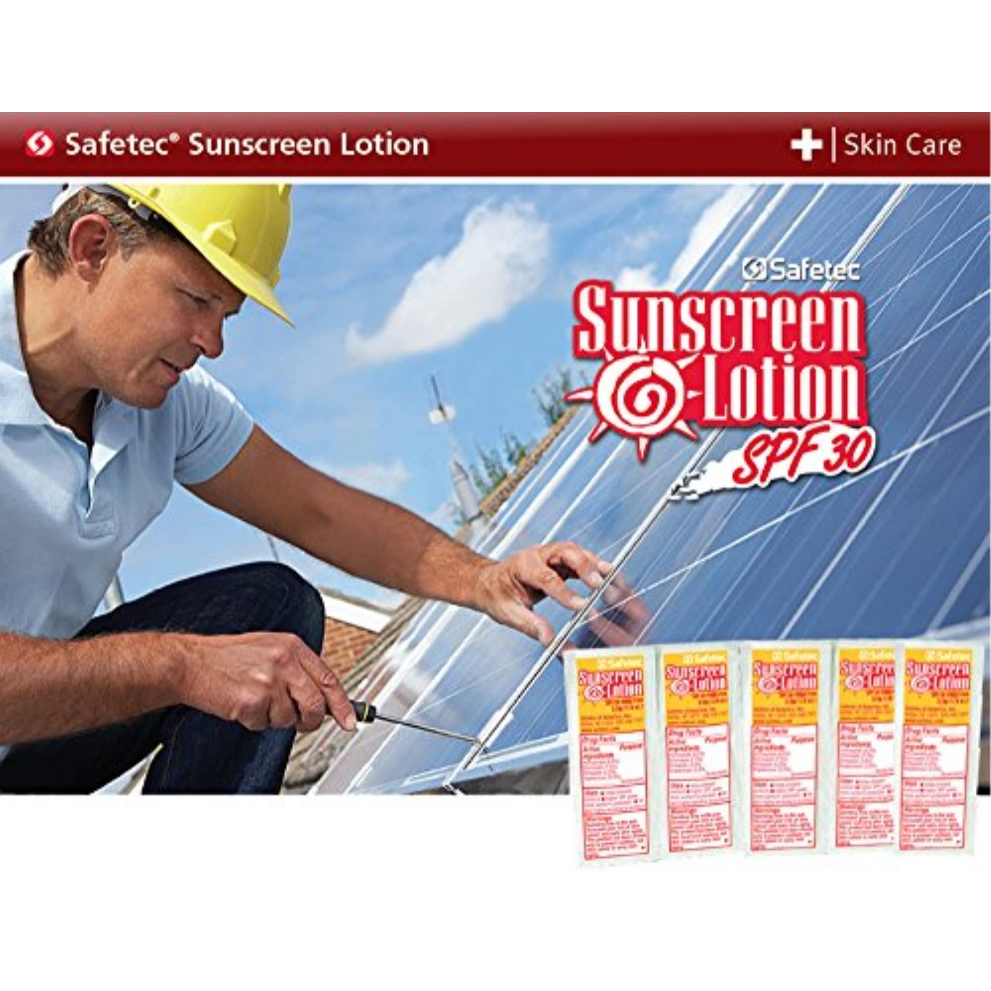Safetec paquetes 3-5 g, loción solar portátil para retoques.