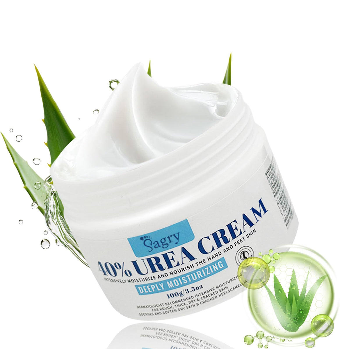 Sagry Urea 40% foot cream tube delivers deep moisture for dry skin.