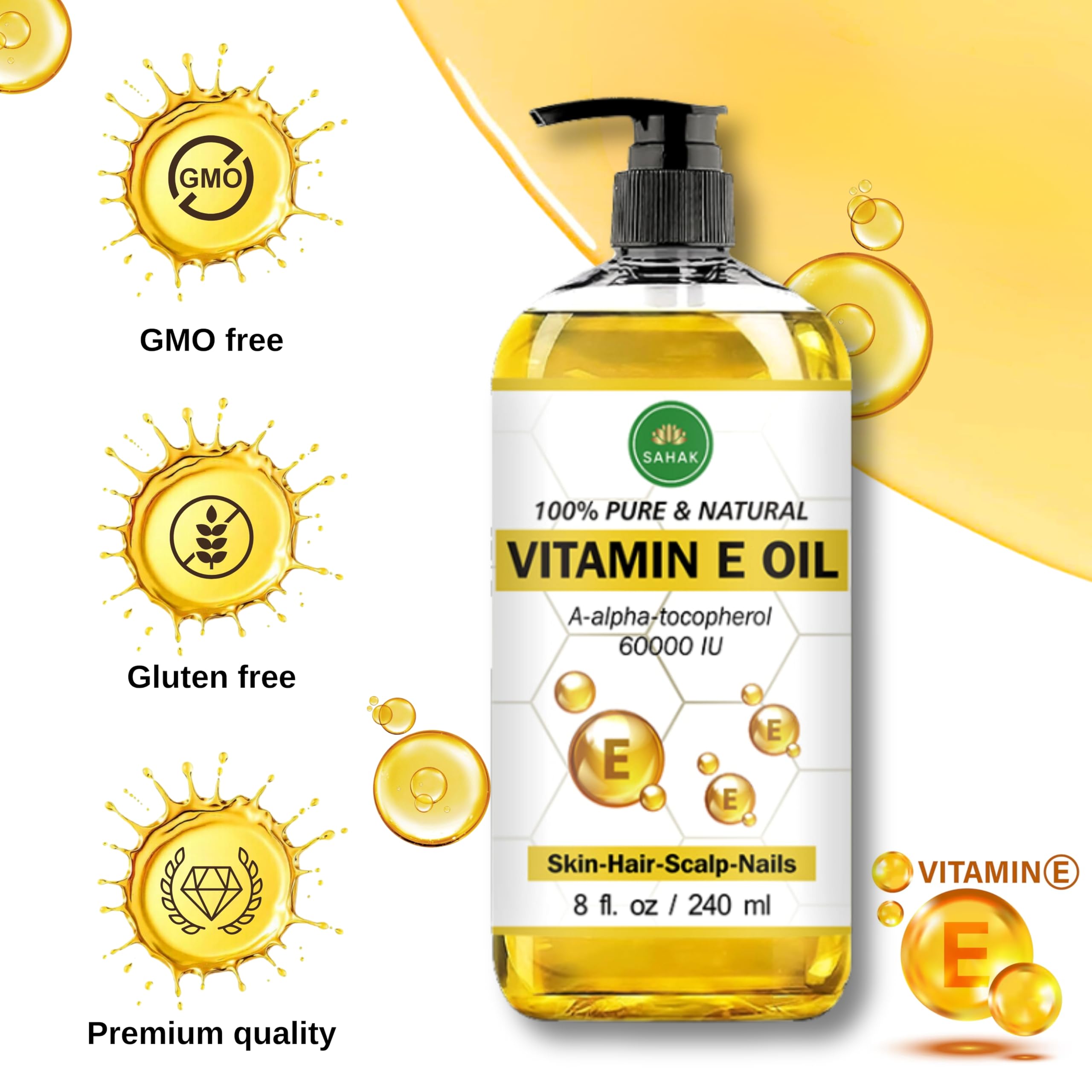 SAHAK aceite de vitamina E para piel, hidratación diaria