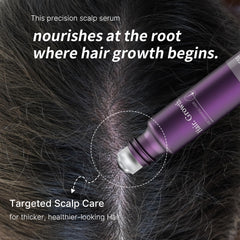 Sahha Hair Thickening Serum Roll-On close-up shows the precise metal roller for easy use.