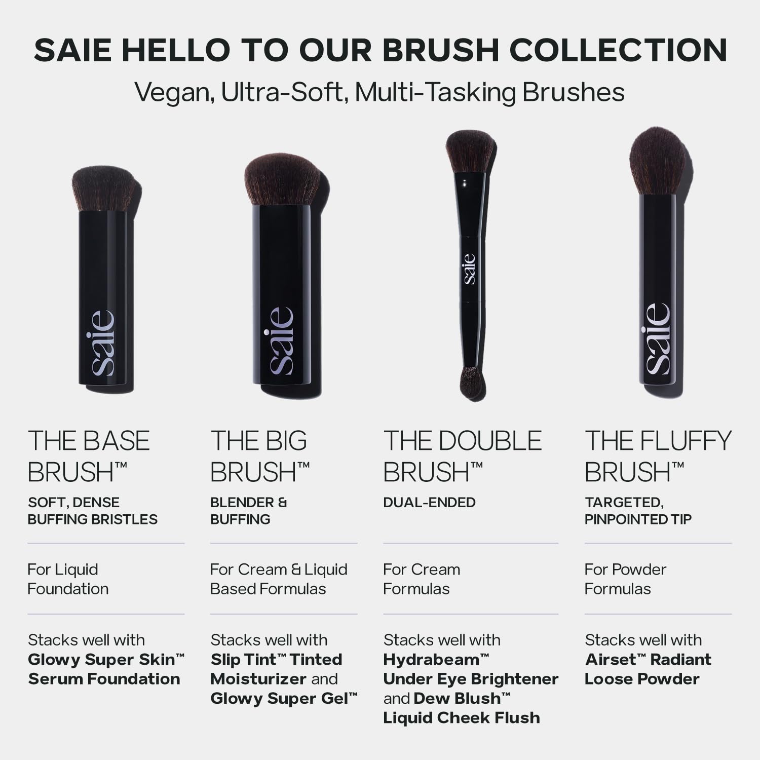 Saie cruelty-free brush cleaning routine with mild soap and water.