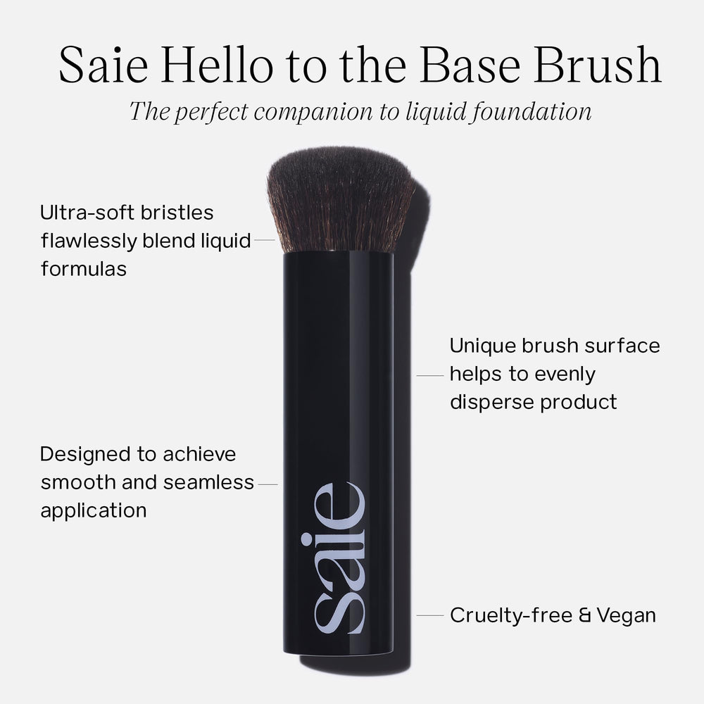 Close-up of Saie Base Brush's tapered bristles for precise coverage.