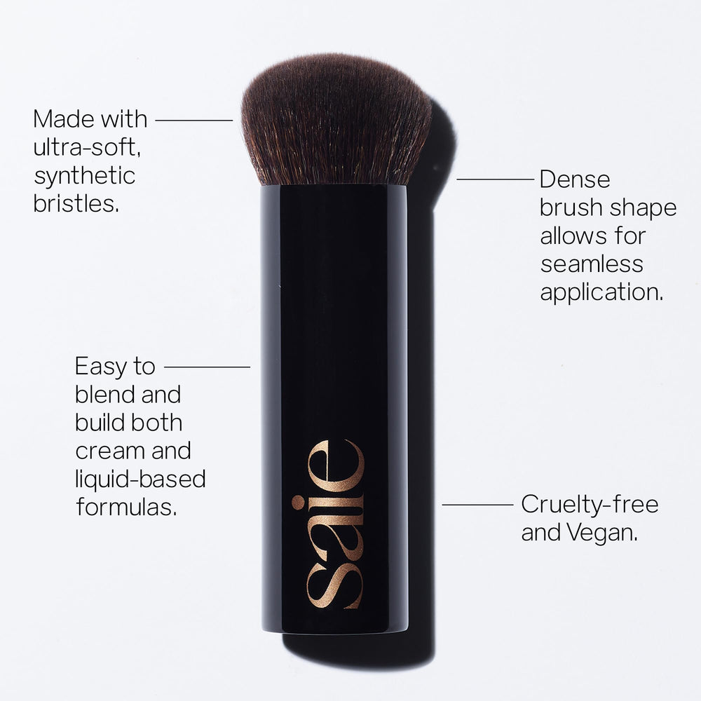 Saie Big Liquid Foundation Brush in action, showing blending motion for creams and liquids.