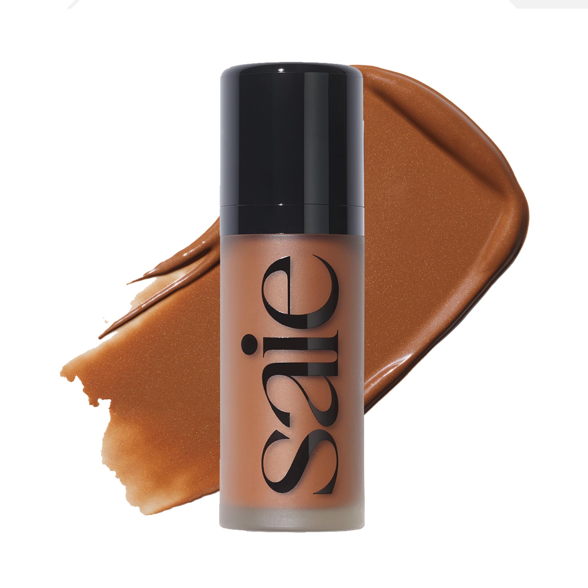 Saie Dew Bronze bottle close-up showing creamy texture for sun-kissed glow.