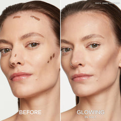 Saie Dew Bronze soft-focus finish blends seamlessly on skin.