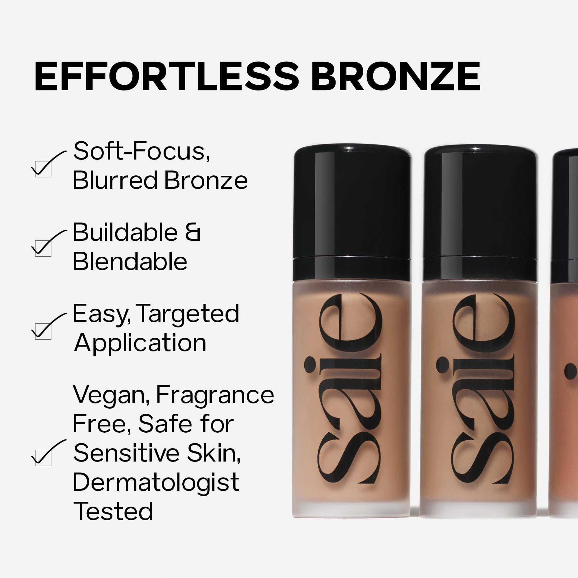 Saie Dew Bronze on skin delivers a dewy finish with soft contour.