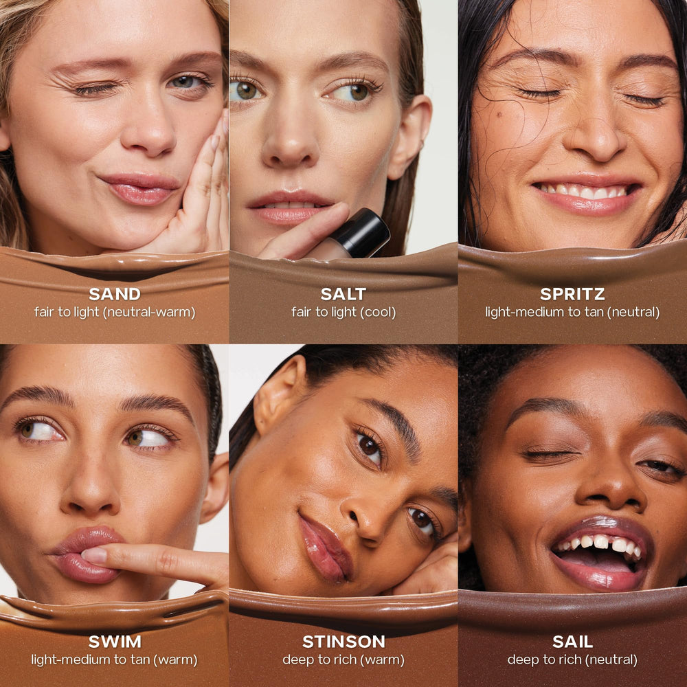 Saie Dew Bronze under cheekbones for soft sculpt.