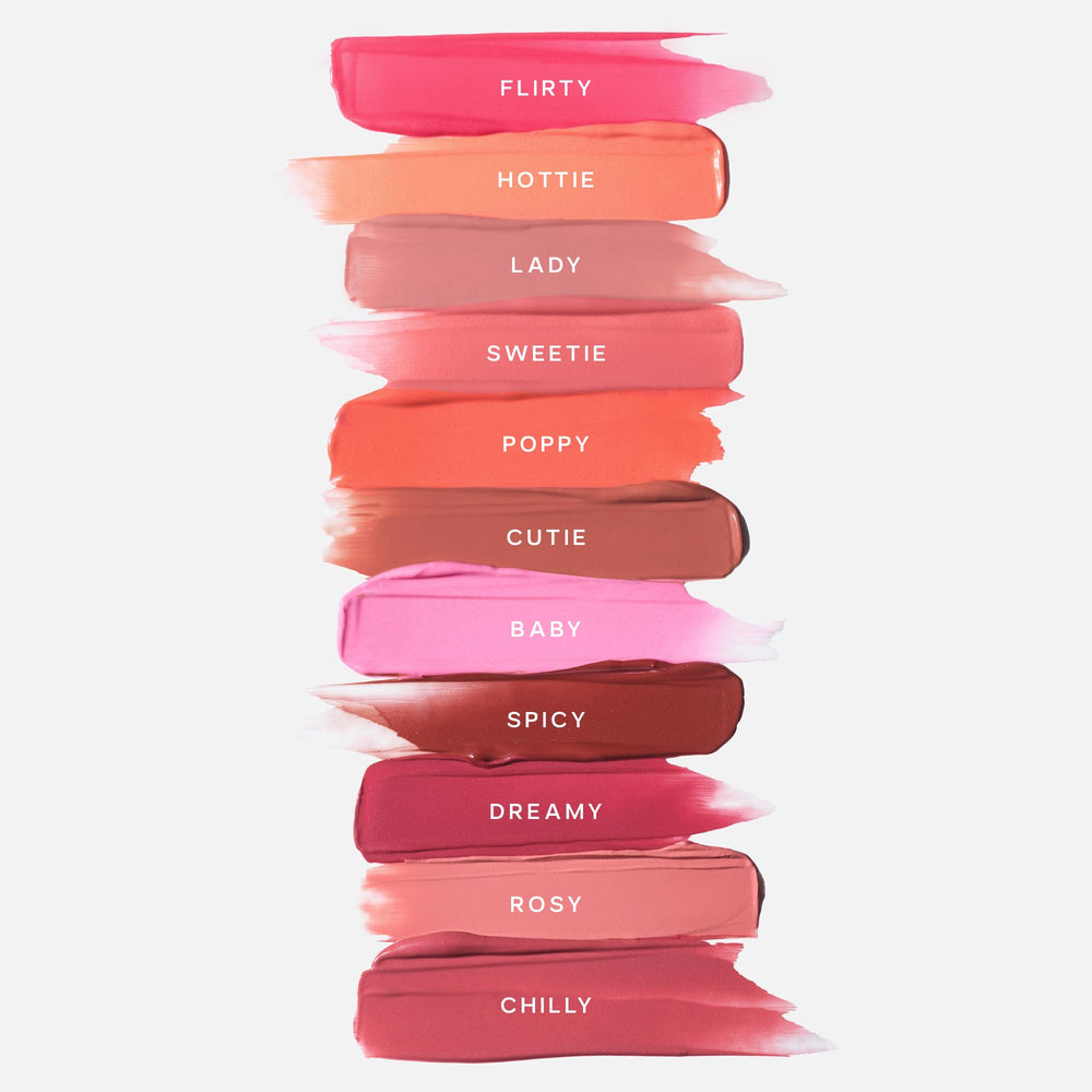 Saie Dew Liquid Blush applied on cheekbones for radiant dimension.